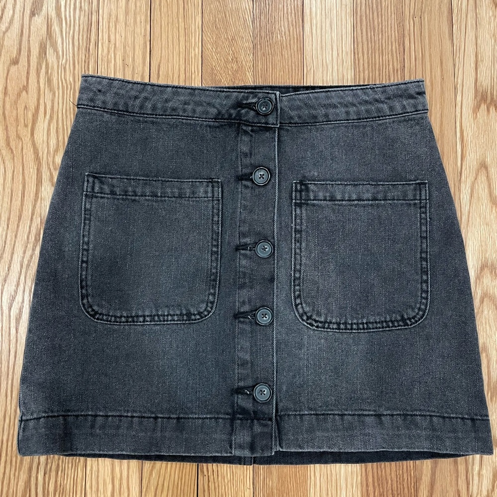Free People We The Free Black Jean Mini Skirt with Button Front and Pockets
